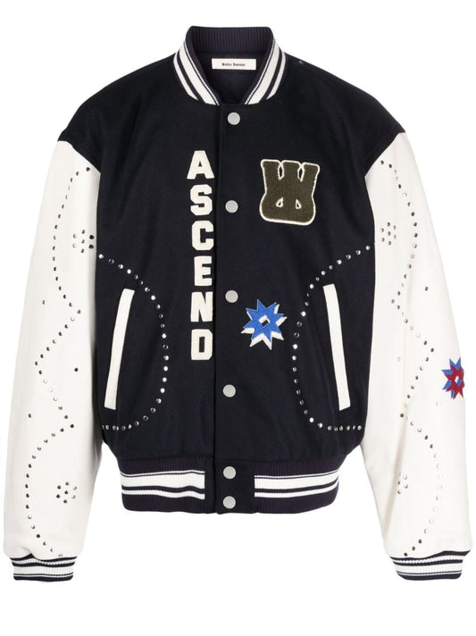 Blue Ascend AppliquÃ_x0083_Â©d Bomber Jacket