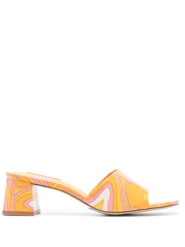 Orange Brigitte 45 Sun Wave Print Patent Leather Mules