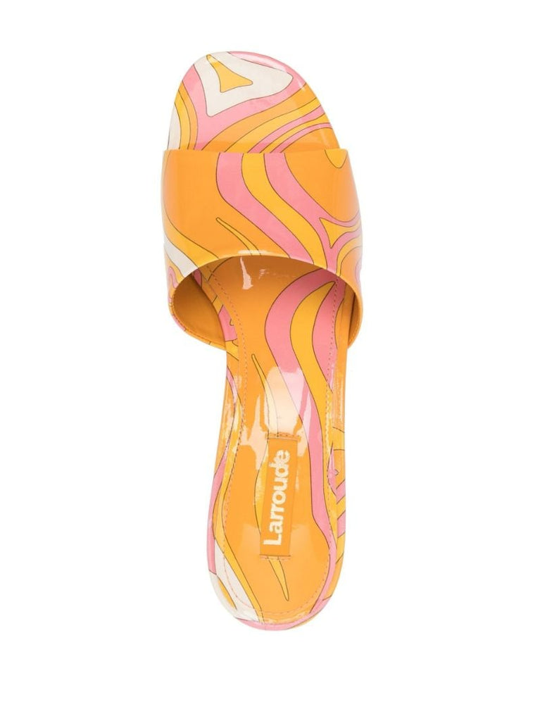 Orange Brigitte 45 Sun Wave Print Patent Leather Mules