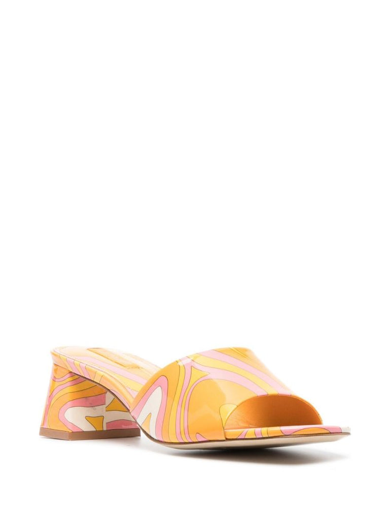 Orange Brigitte 45 Sun Wave Print Patent Leather Mules