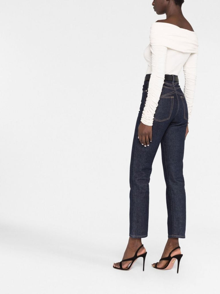 Blue High-waisted Straight Leg Jeans