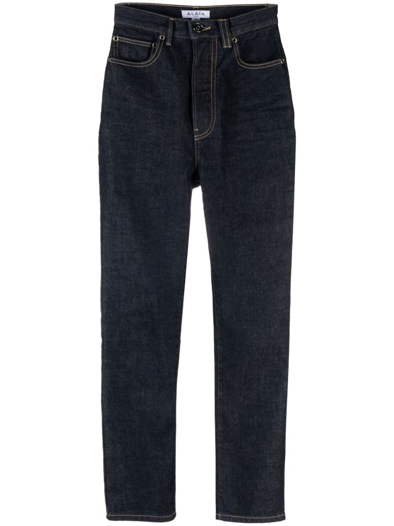 Blue High-waisted Straight Leg Jeans