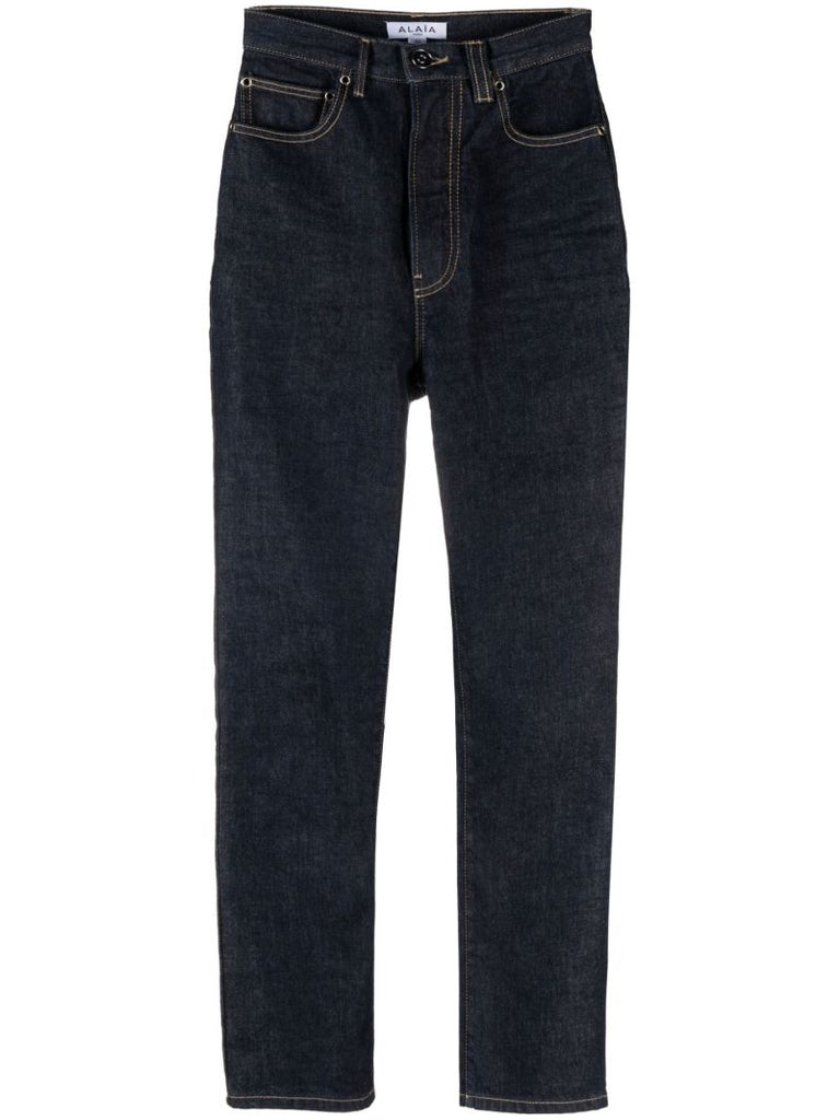 Blue High-waisted Straight Leg Jeans
