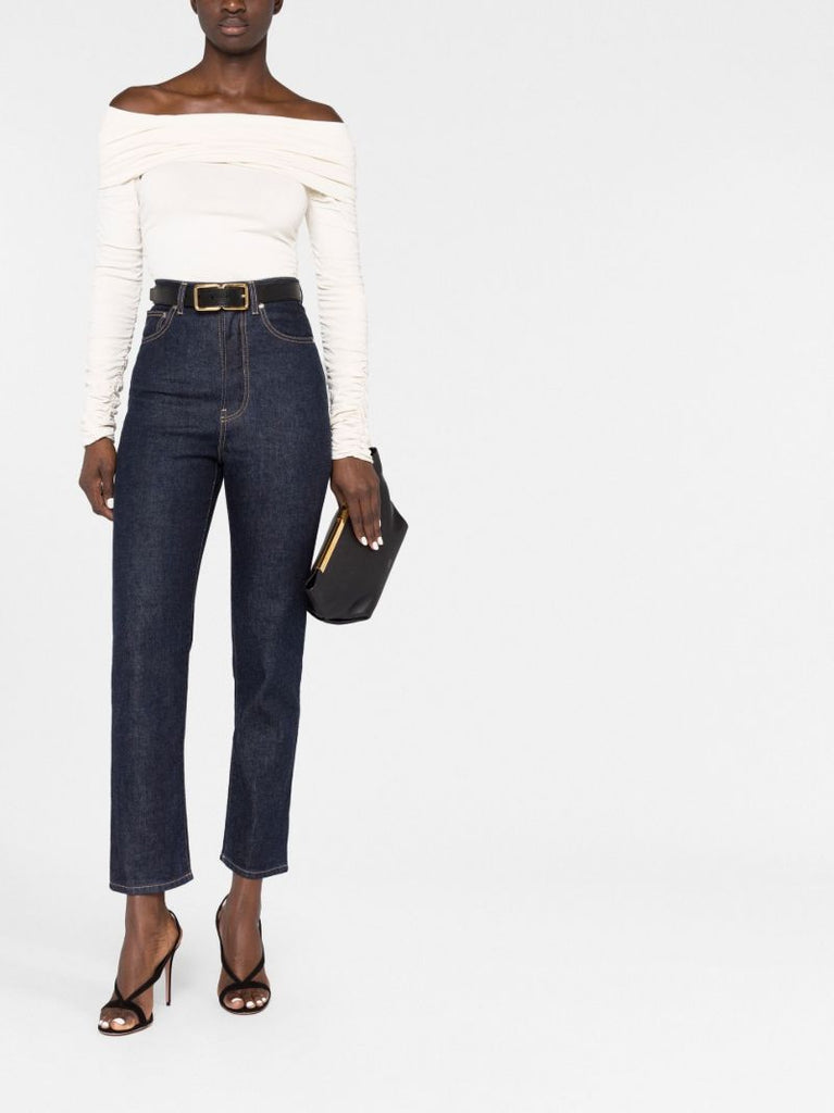 Blue High-waisted Straight Leg Jeans