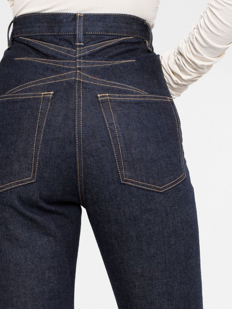 Blue High-waisted Straight Leg Jeans