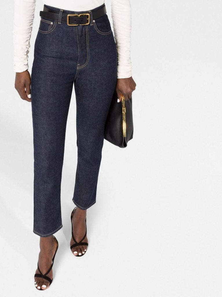 Blue High-waisted Straight Leg Jeans