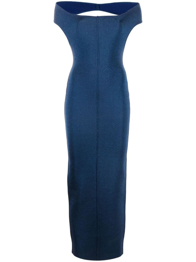 Blue Off-shoulder Open Back Midi Dress