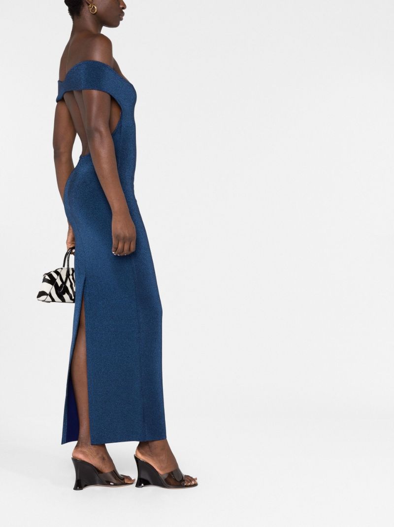 Blue Off-shoulder Open Back Midi Dress