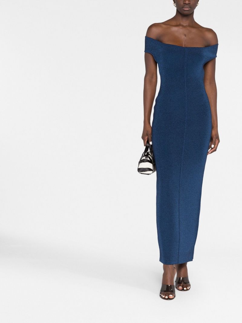 Blue Off-shoulder Open Back Midi Dress