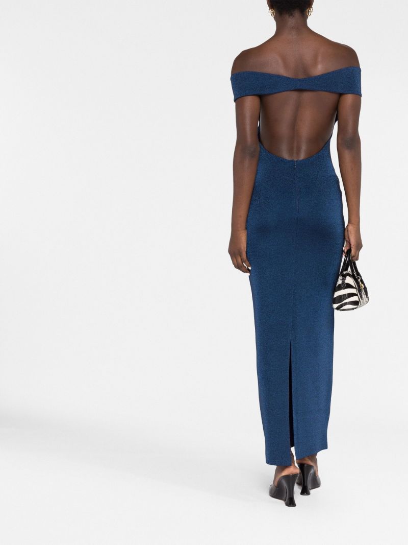 Blue Off-shoulder Open Back Midi Dress