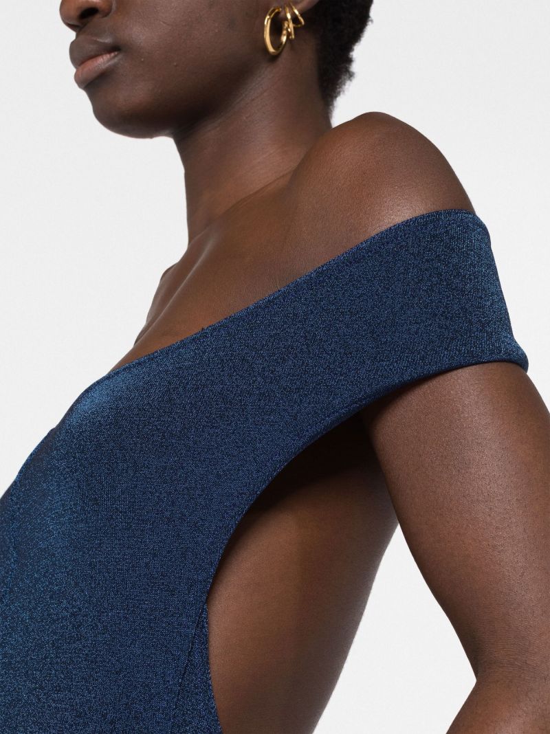 Blue Off-shoulder Open Back Midi Dress