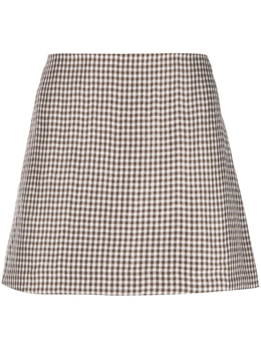 Brown Irella Checked Mini Skirt