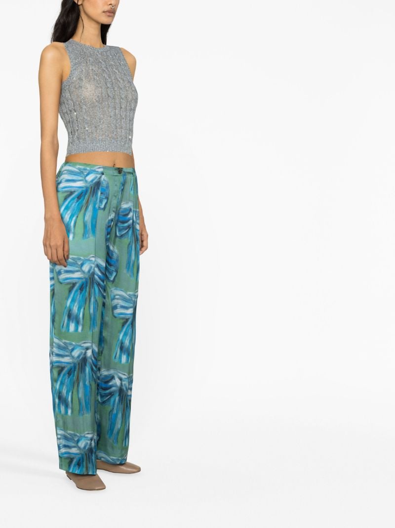 Green Bow Print Pleated Trousers