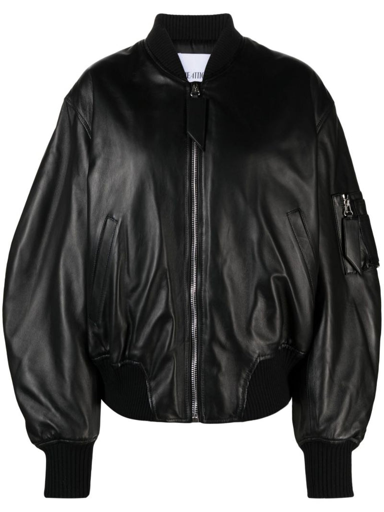 Black Anja Leather Bomber Jacket
