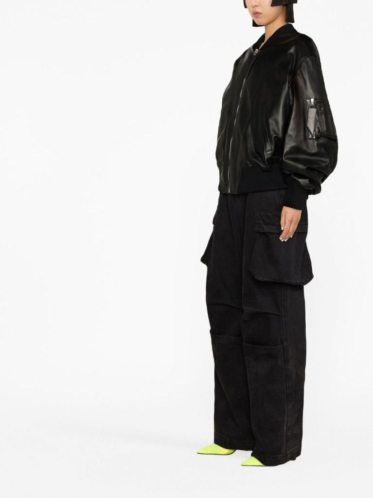 Black Anja Leather Bomber Jacket