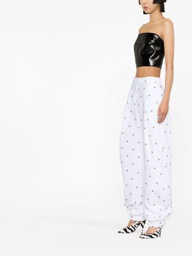White Rey Logo Print Wide-leg Trousers