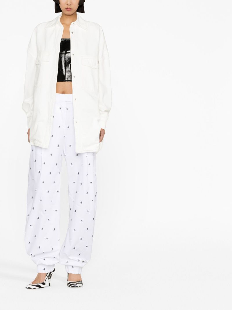 White Rey Logo Print Wide-leg Trousers