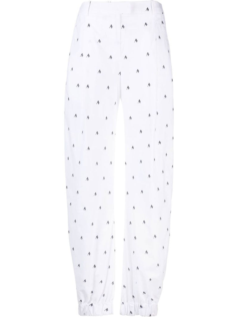 White Rey Logo Print Wide-leg Trousers