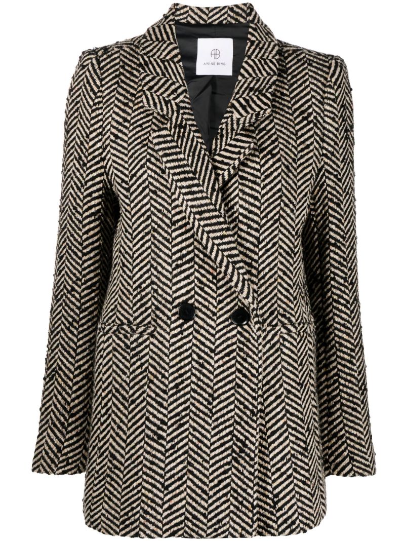 Black Fishbone Double-breasted Blazer