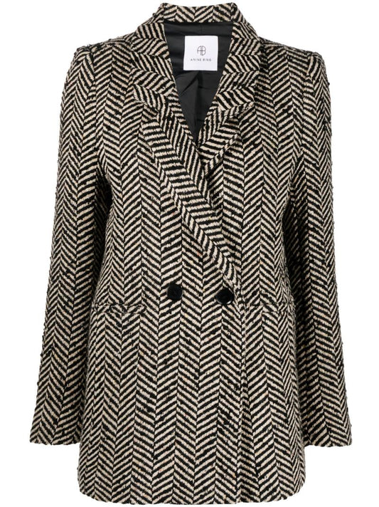 Black Fishbone Double-breasted Blazer
