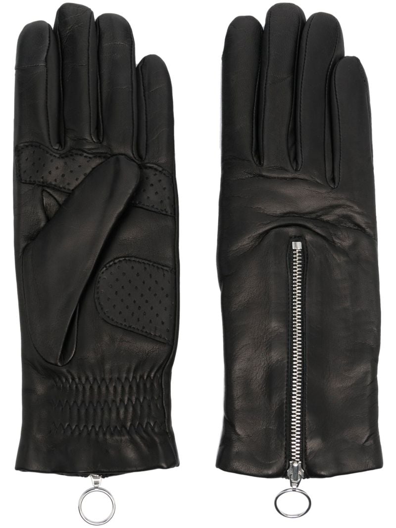 Black New Jane Zip-up Leather Gloves