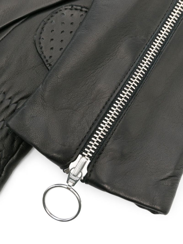 Black New Jane Zip-up Leather Gloves