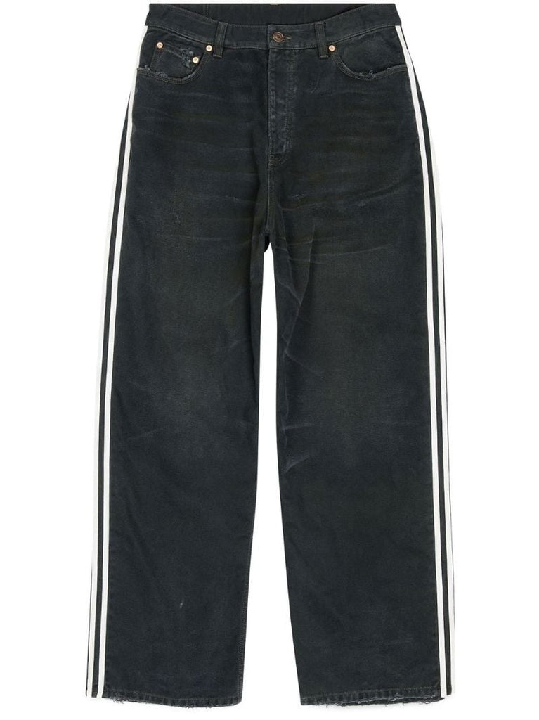X Adidas Black Three-stripe Straight Legs Jeans