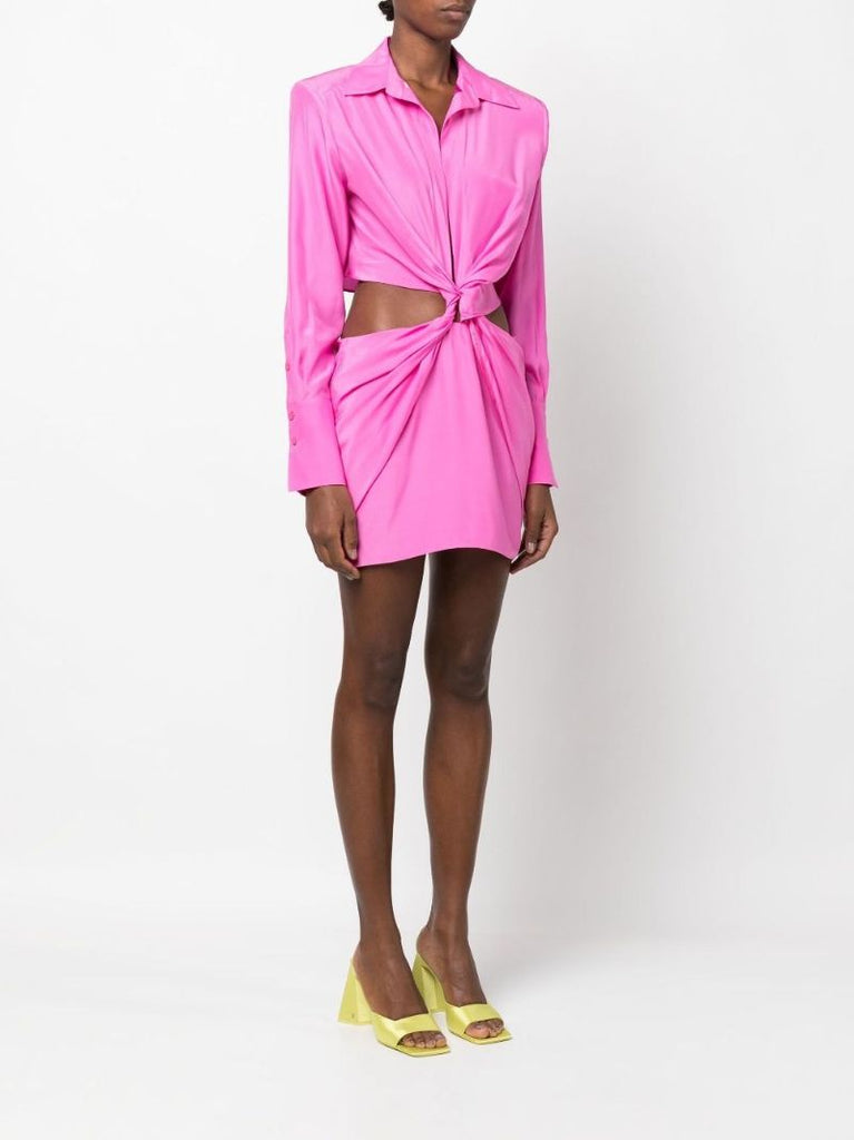 Pink Tokai Twist Silk Mini Shirt Dress