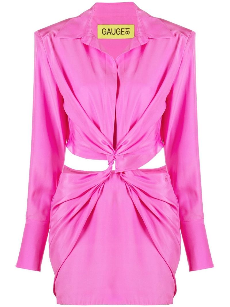 Pink Tokai Twist Silk Mini Shirt Dress