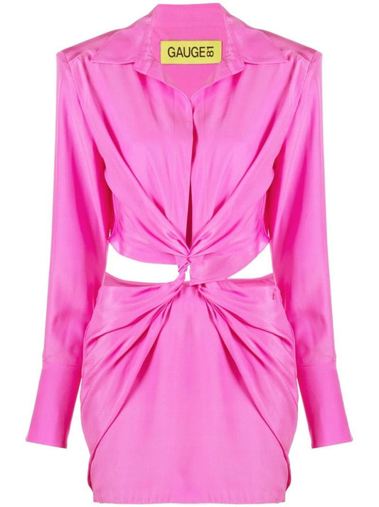 Pink Tokai Twist Silk Mini Shirt Dress