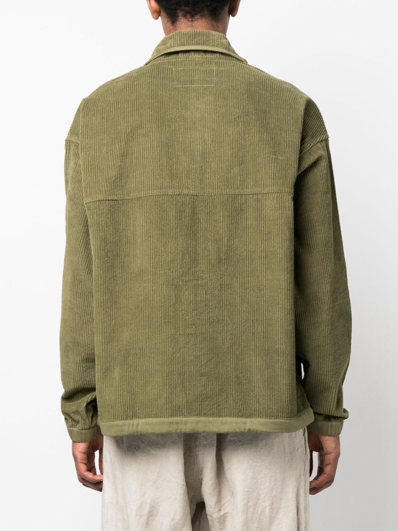 Green Polite Crochet-panel Corduroy Pullover