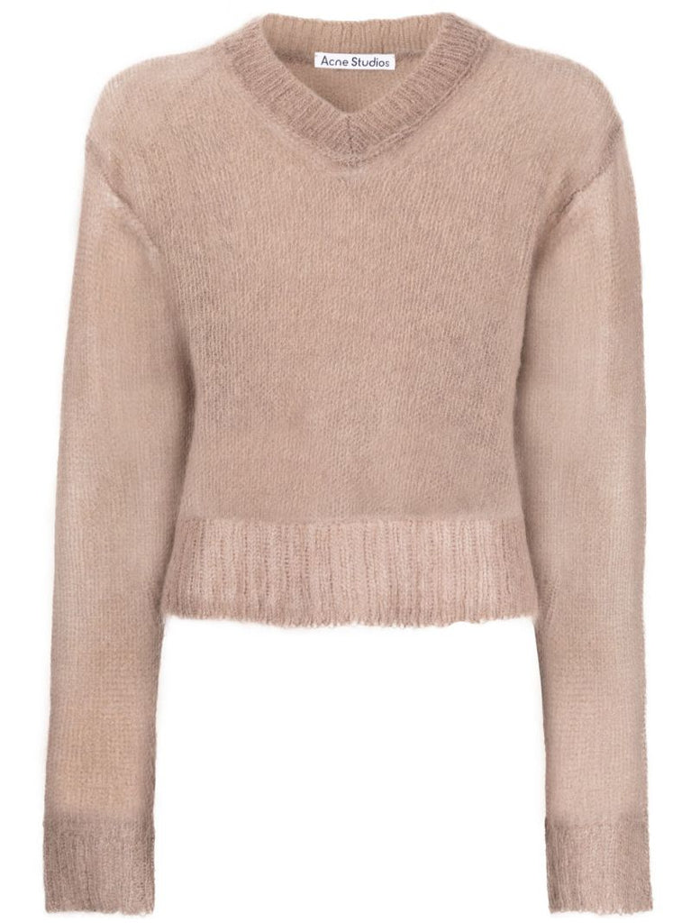 Taupe V-neck Cropped Sweater