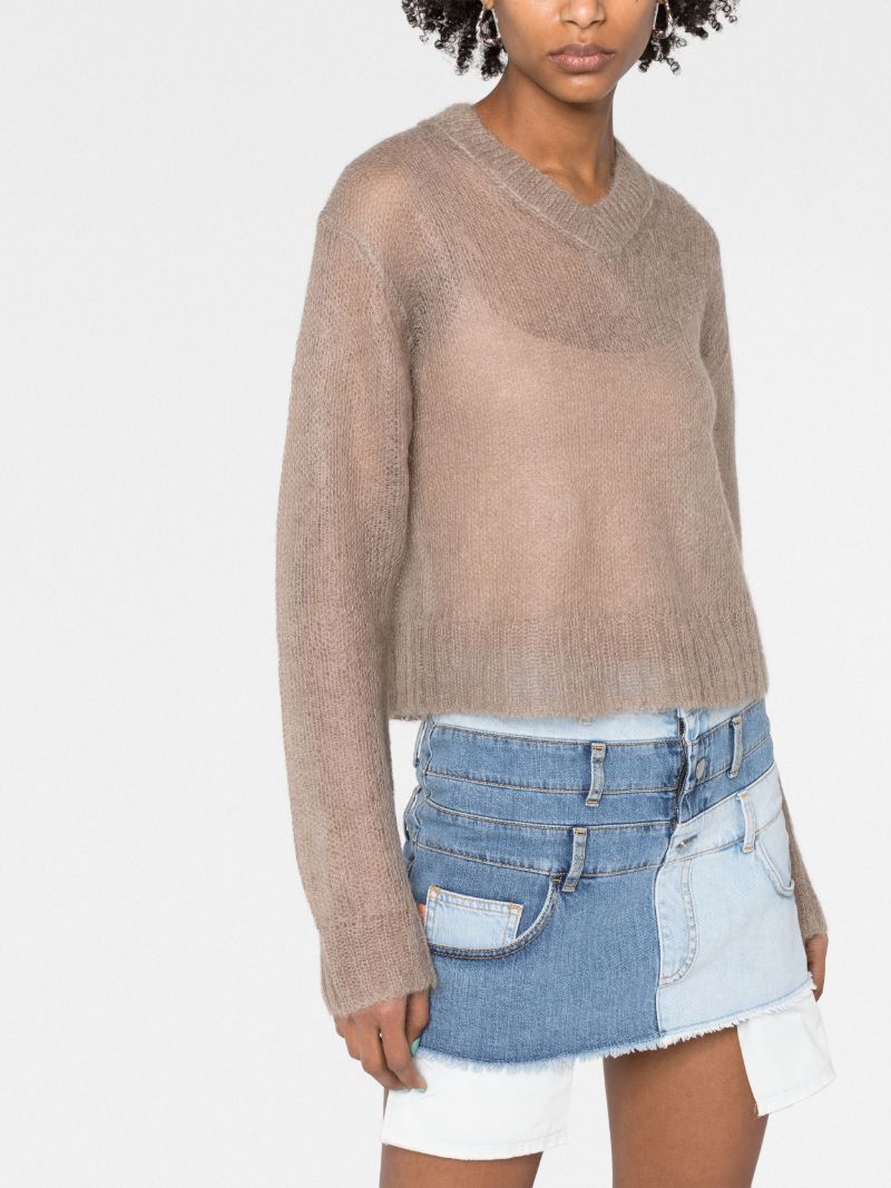 Taupe V-neck Cropped Sweater