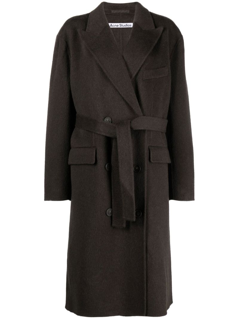 Grey Tie Waist Wool Coat