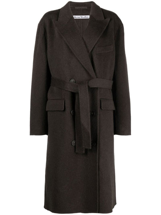 Grey Tie Waist Wool Coat