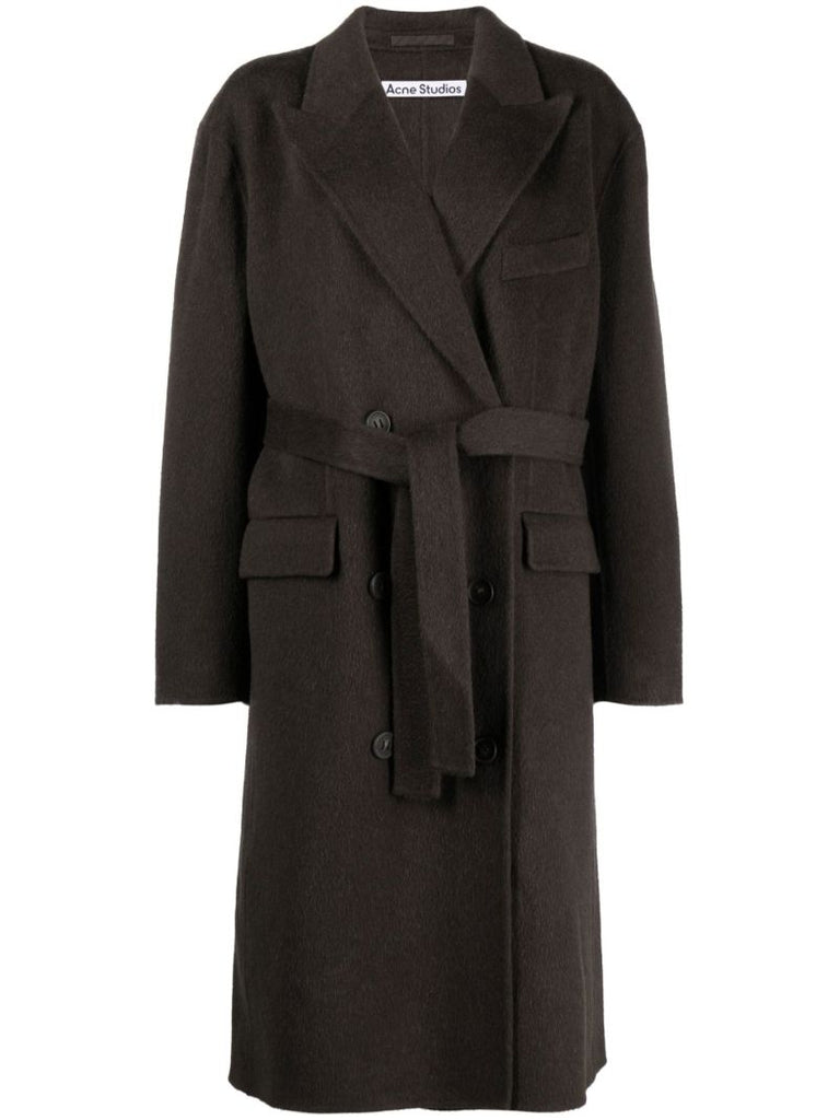 Grey Tie Waist Wool Coat