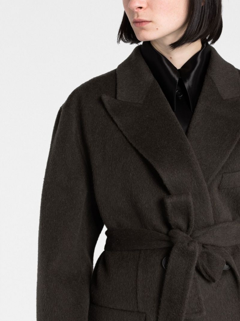 Grey Tie Waist Wool Coat