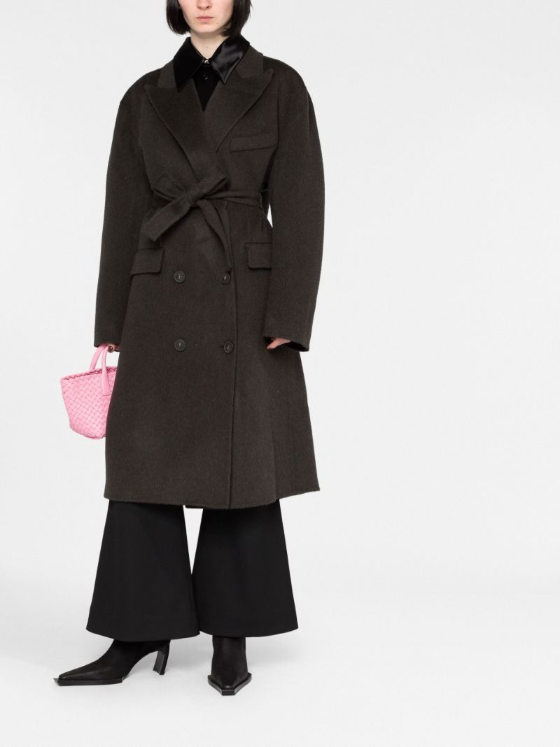 Grey Tie Waist Wool Coat