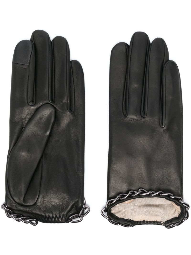 Black Sophia Chain-link Leather Gloves
