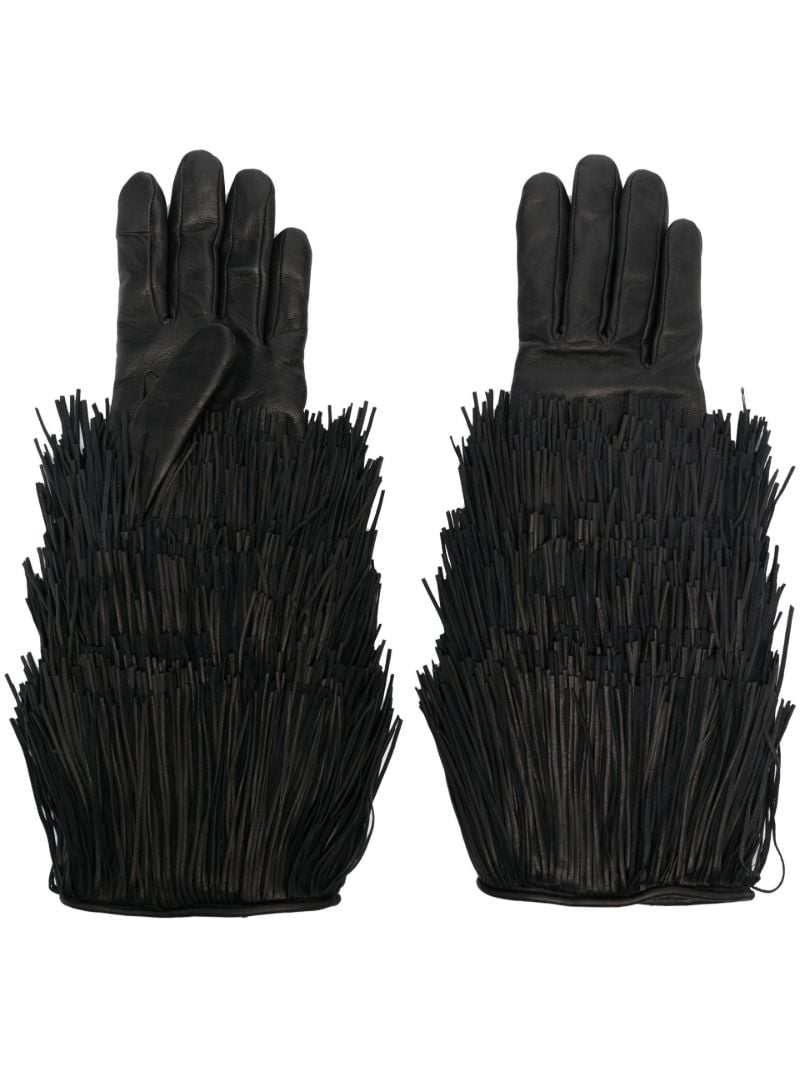 Black Zelda Tassel Trim Leather Gloves