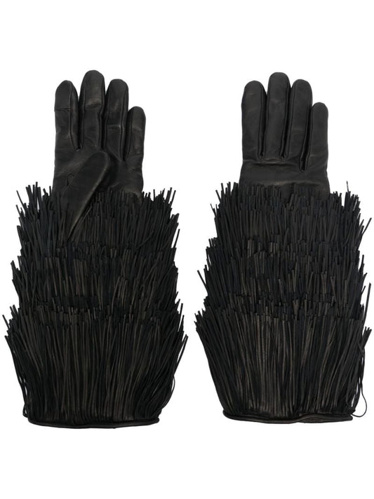Black Zelda Tassel Trim Leather Gloves