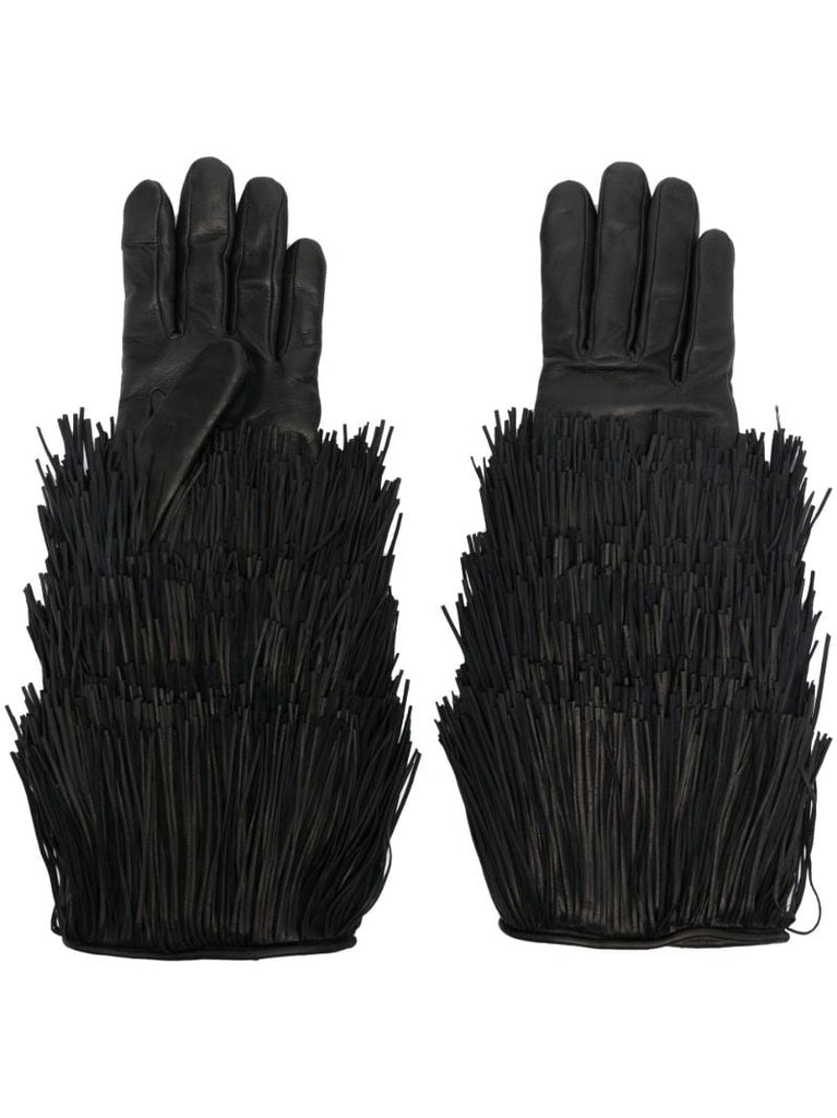 Black Zelda Tassel Trim Leather Gloves