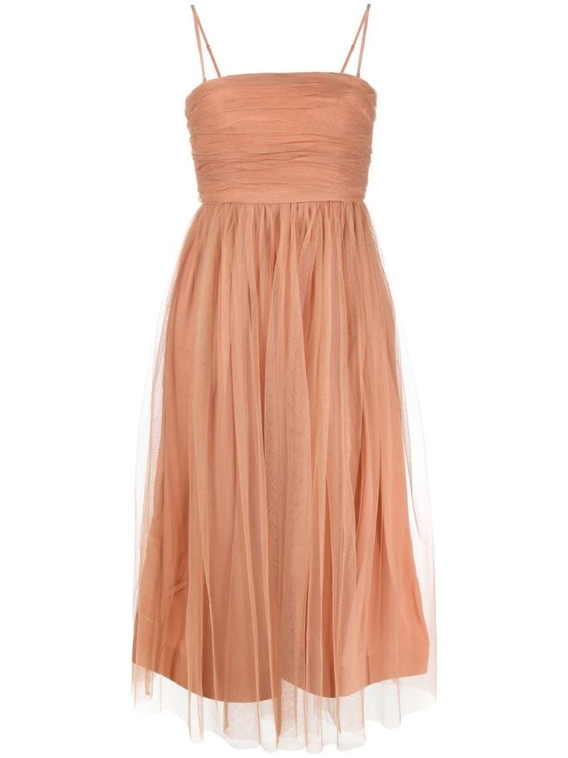 Pink Tulle Overlay Midi Dress
