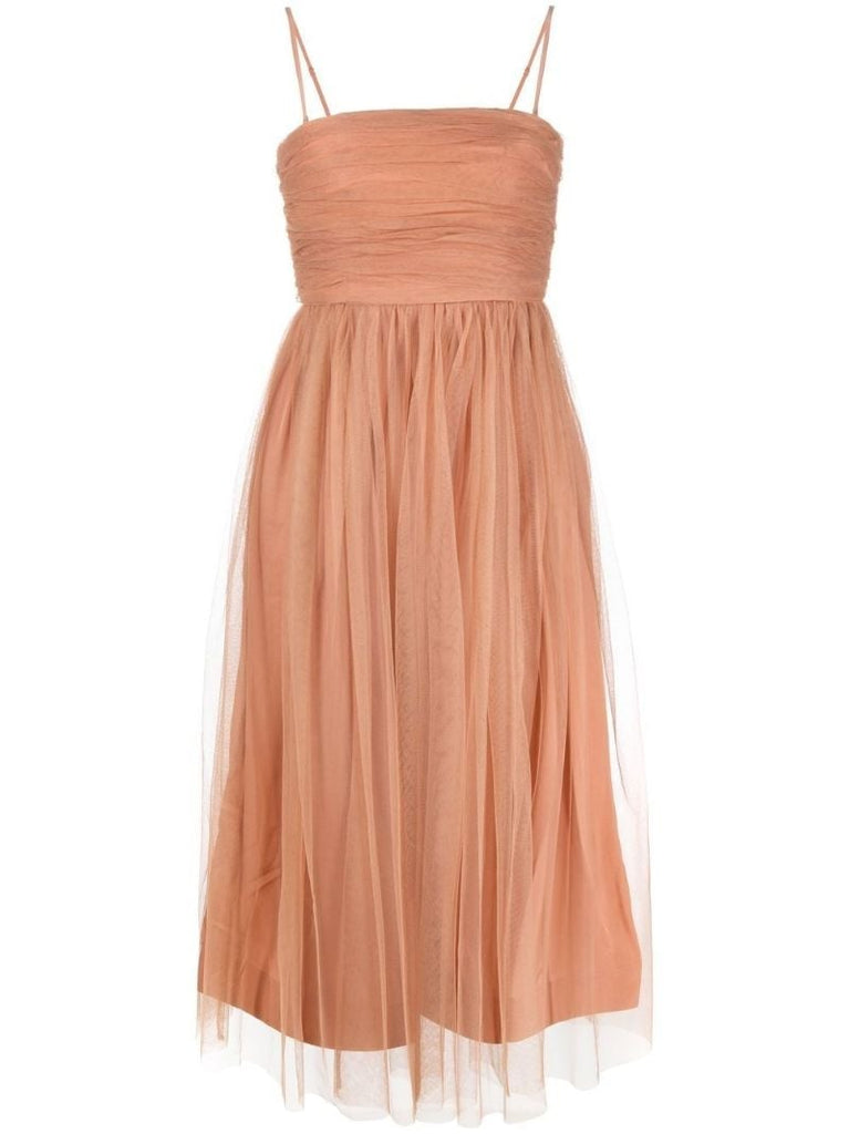 Pink Tulle Overlay Midi Dress