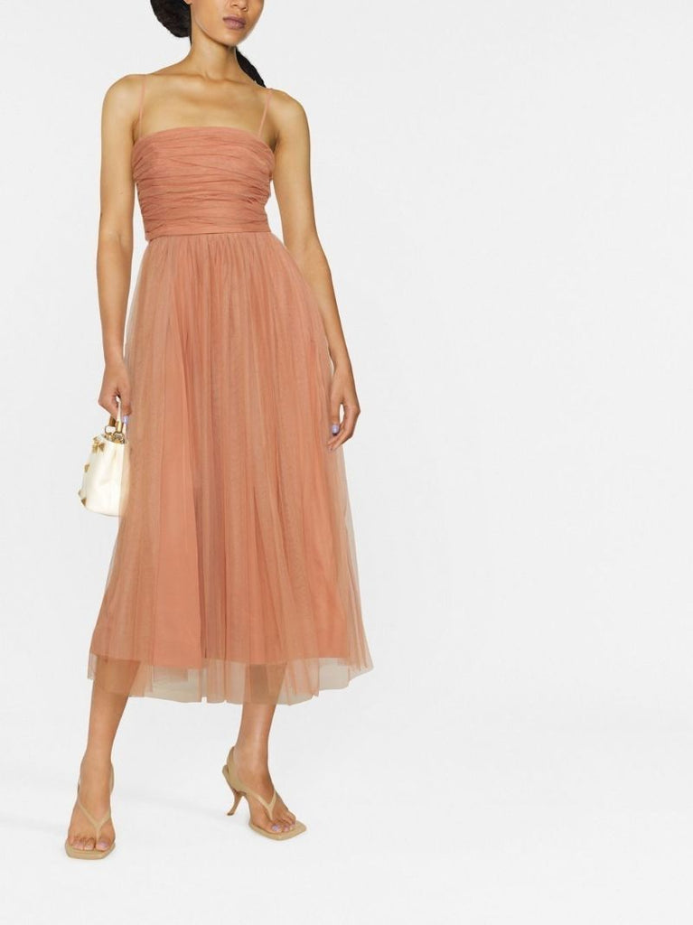 Pink Tulle Overlay Midi Dress