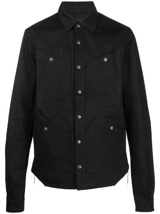 Black Cotton Denim Shirt Jacket
