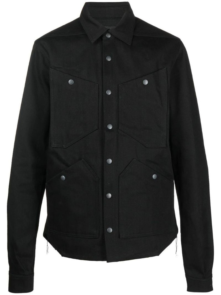 Black Cotton Denim Shirt Jacket