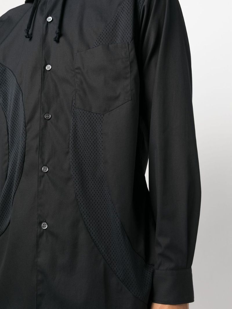 Black Mesh-panelled Hooded Shirt