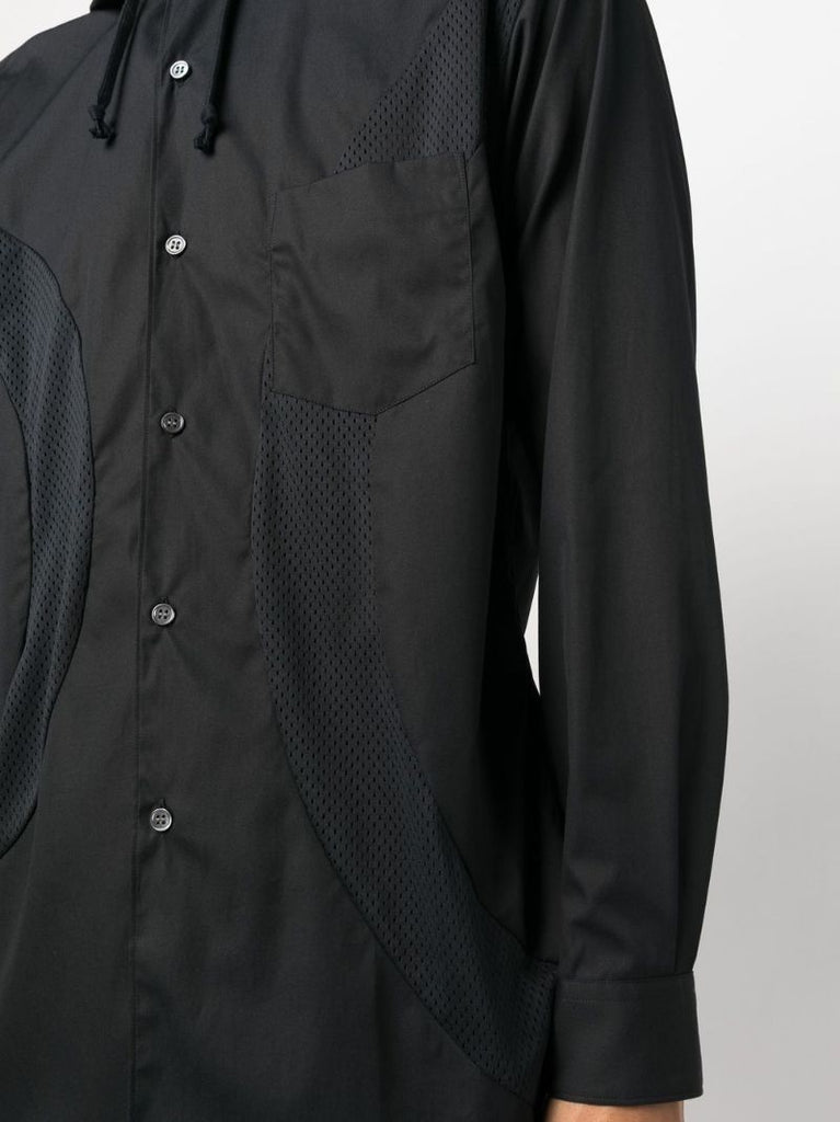Black Mesh-panelled Hooded Shirt