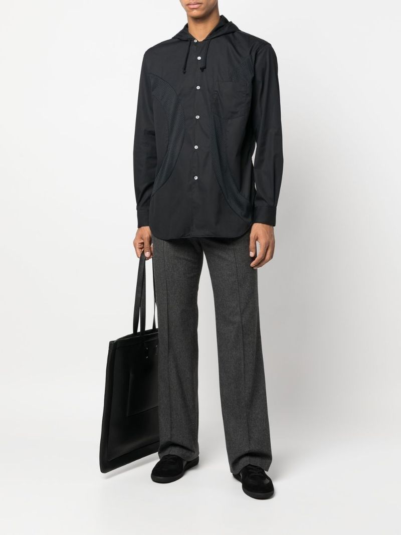 Black Mesh-panelled Hooded Shirt